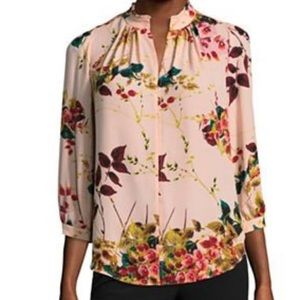 Worthington pink & floral button neck blouse NWT